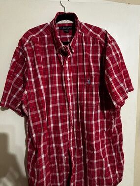 U.S. Polo Assn. Men's Red and White Plaid Short Sleeve Button-Down Shirt
